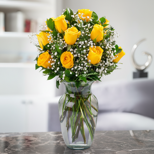 Vase with 12 Yellow Roses